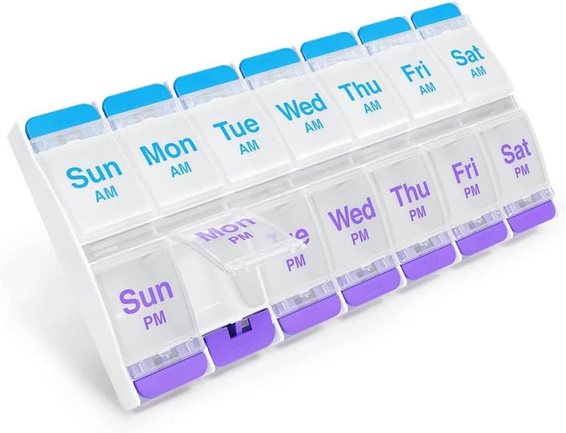 EZY DOSE Push Button 7-Day Pill Organizer - AM/PM Medicine and Vitamin Storage with Large Compartments - Image 1