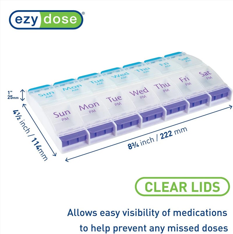 EZY DOSE Push Button 7-Day Pill Organizer - AM/PM Medicine and Vitamin Storage with Large Compartments - Image 2
