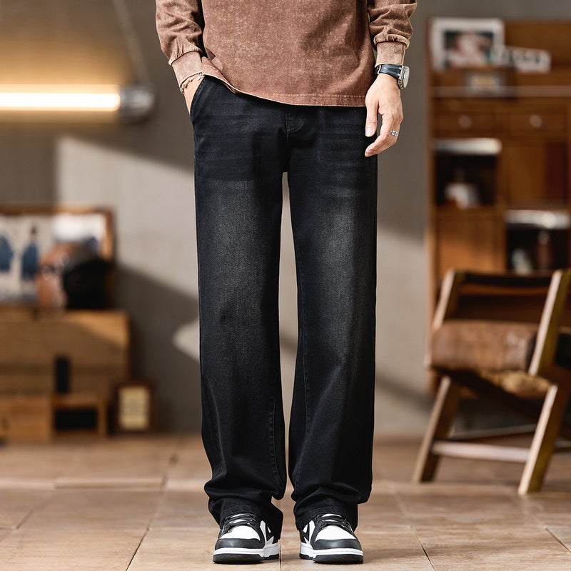 1091 # Plus-Size Men''s Autumn and Winter High Street Retro Jeans, Loose Versatile Stretch Straight Pants - Image 4
