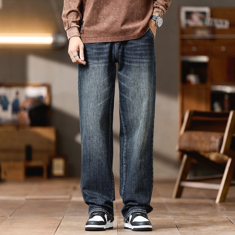 1091 # Plus-Size Men''s Autumn and Winter High Street Retro Jeans, Loose Versatile Stretch Straight Pants - Image 2