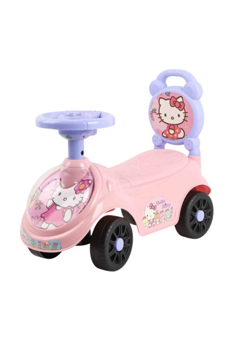 هالو كيتي سيارة ركوب للأطفال مع عجلة قيادة ومسند ظهر