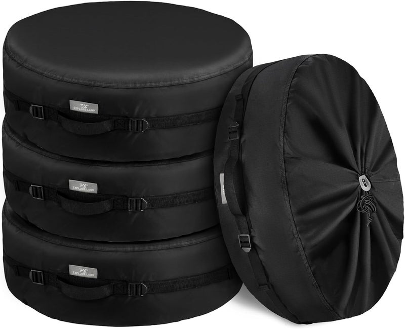 AUTOKAY Explore Land Seasonal Tire Cover - 4 Pack Spare Tire Bag with Handle, Fits Tire Diameters 29''-31.75'', Black - Image 1