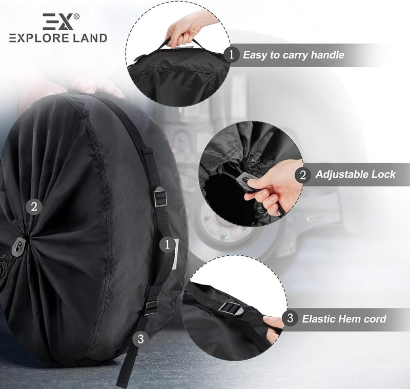 AUTOKAY Explore Land Seasonal Tire Cover - 4 Pack Spare Tire Bag with Handle, Fits Tire Diameters 29''-31.75'', Black - Image 2