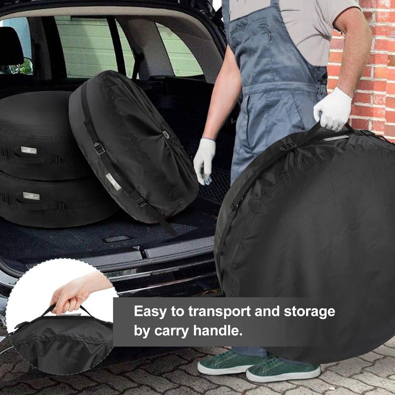 AUTOKAY Explore Land Seasonal Tire Cover - 4 Pack Spare Tire Bag with Handle, Fits Tire Diameters 29''-31.75'', Black - Image 5