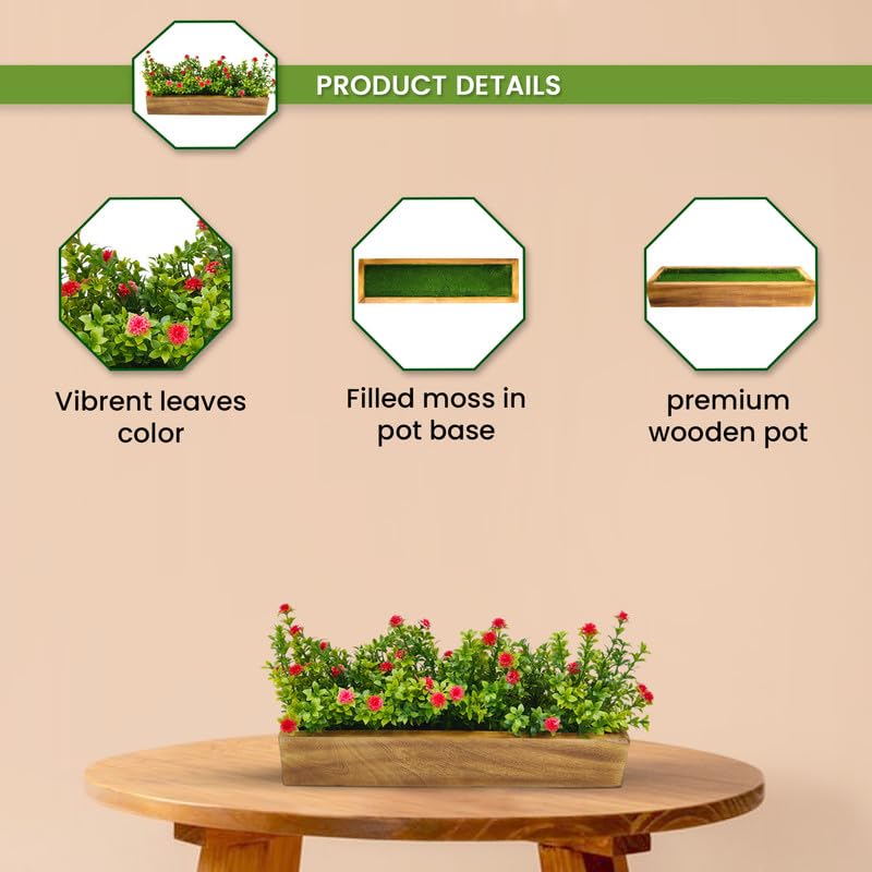 fancymart Artificial Flowering Plant Gardenia in Wood Planter Design4 - Image 3