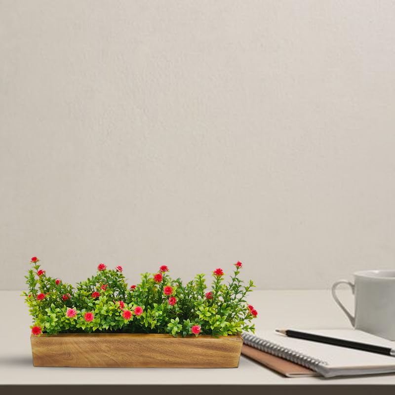 fancymart Artificial Flowering Plant Gardenia in Wood Planter Design4 - Image 5