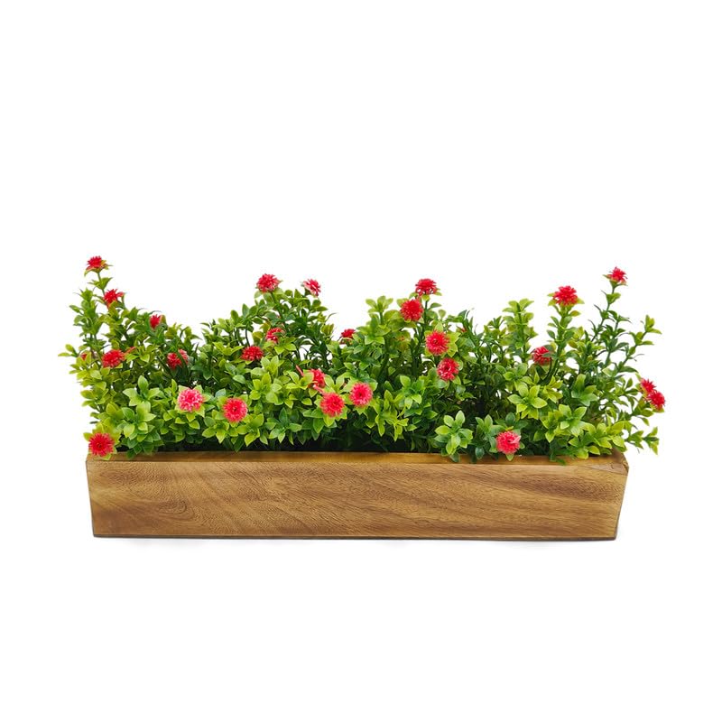fancymart Artificial Flowering Plant Gardenia in Wood Planter Design4 - Image 1