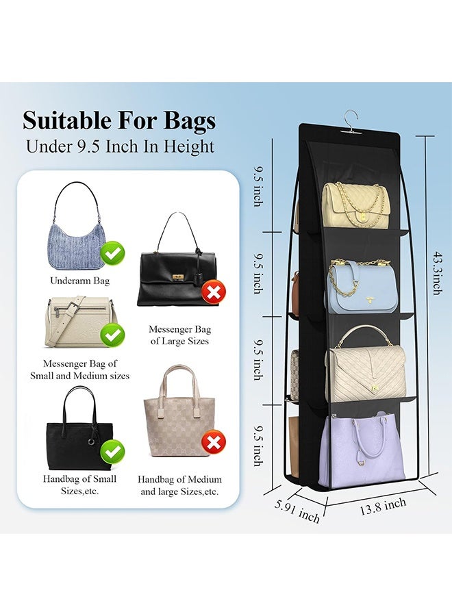 Handbag Hanging Organizer with 8 Pockets Foldable Oxford Cloth Hanging Purse Organizer Handbag Storage Hanger Closet Organizer for Family Closet Bedroom (Black) - Image 2
