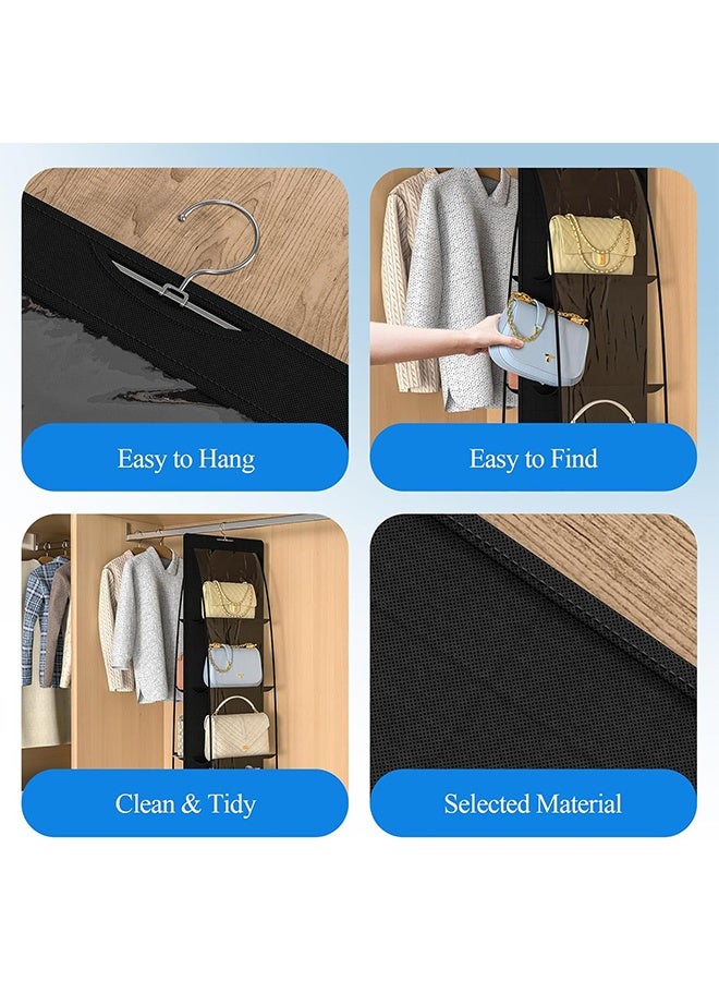 Handbag Hanging Organizer with 8 Pockets Foldable Oxford Cloth Hanging Purse Organizer Handbag Storage Hanger Closet Organizer for Family Closet Bedroom (Black) - Image 4