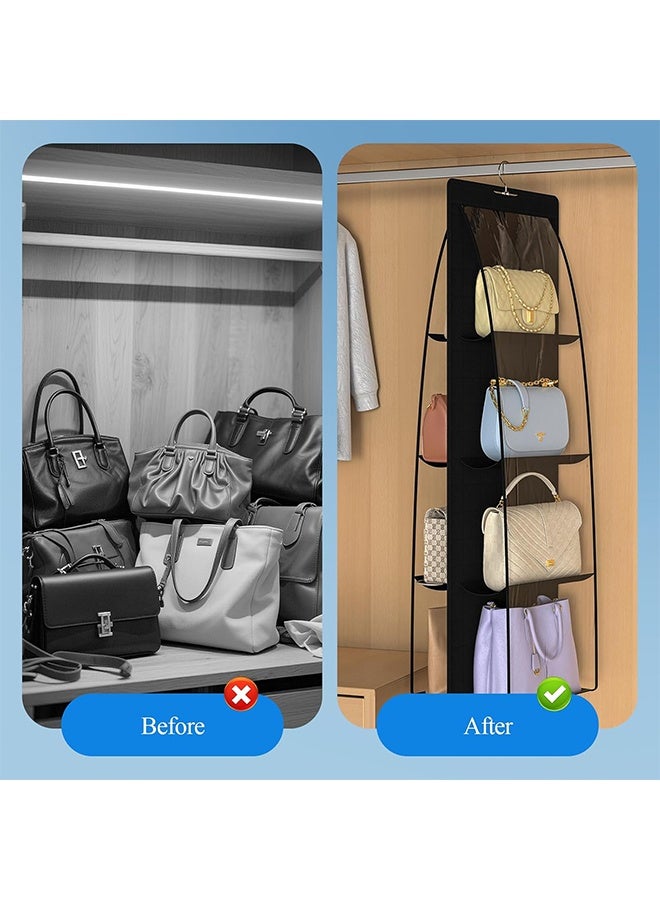 Handbag Hanging Organizer with 8 Pockets Foldable Oxford Cloth Hanging Purse Organizer Handbag Storage Hanger Closet Organizer for Family Closet Bedroom (Black) - Image 5