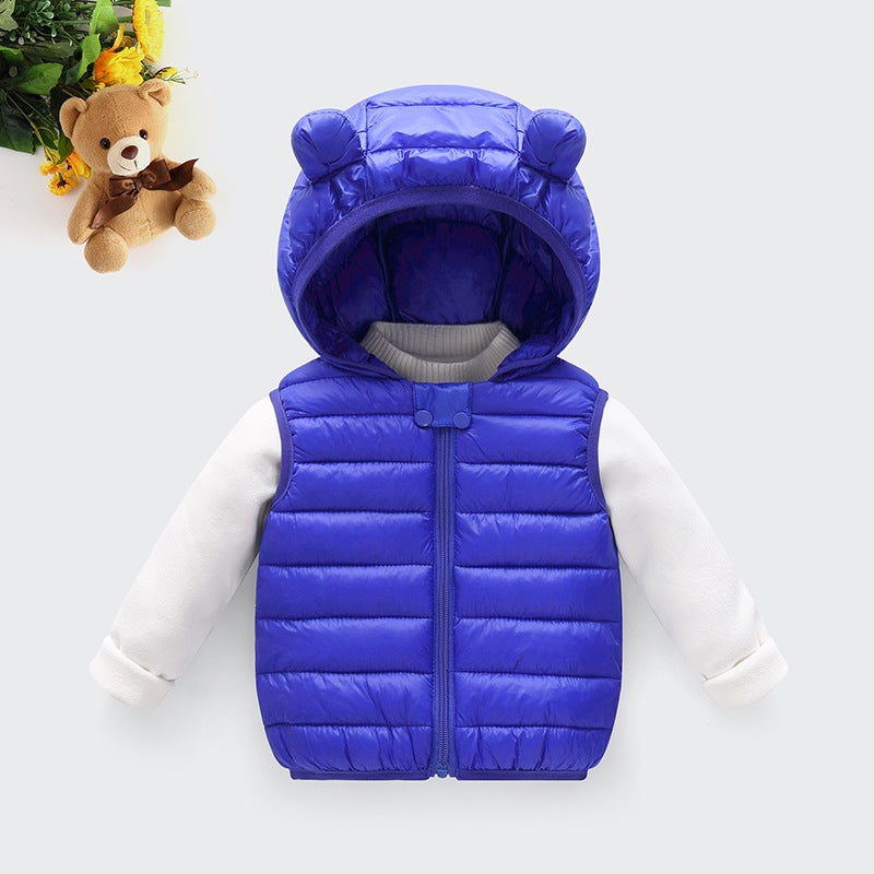 Generic 2020 Kids Padded Vest Cute Hooded Ear Lightweight Royal Blue