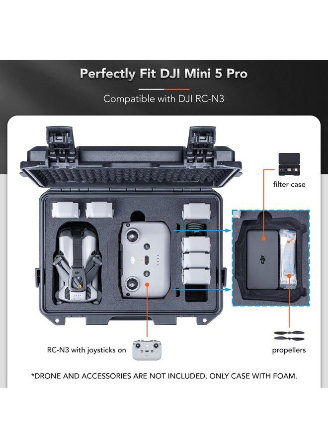 Lykus Titan MM510 Waterproof Hard Case for DJI Mini 5 Pro and RC2/RC-N3, Support 7 batteries and RC lanyard [CASE ONLY] - Image 3