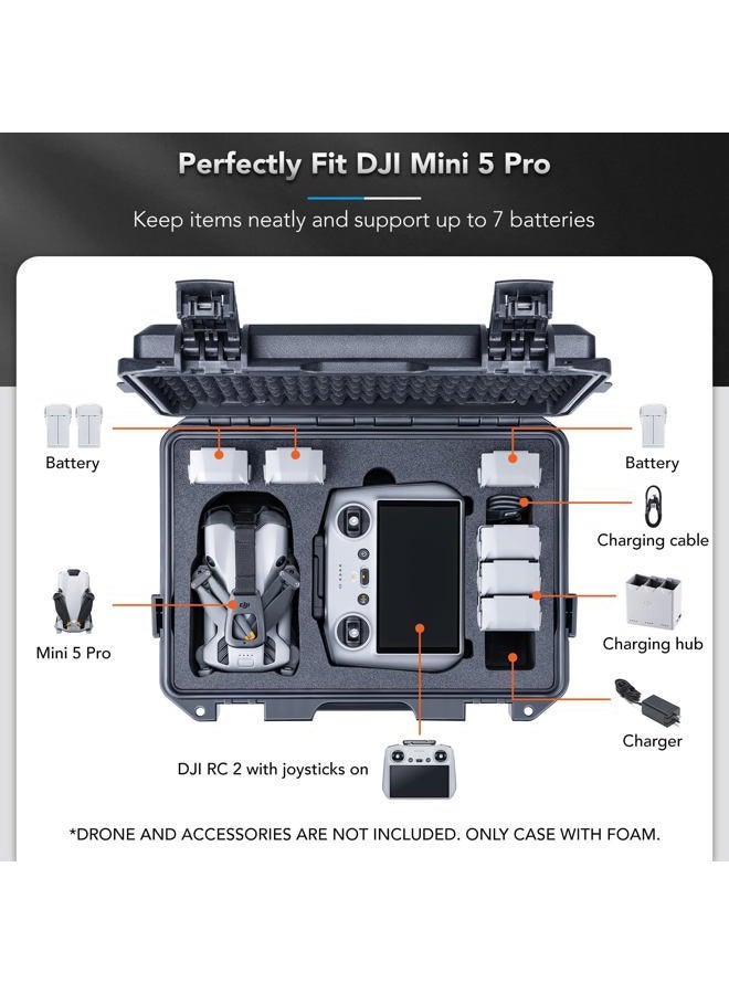 Lykus Titan MM510 Waterproof Hard Case for DJI Mini 5 Pro and RC2/RC-N3, Support 7 batteries and RC lanyard [CASE ONLY] - Image 2