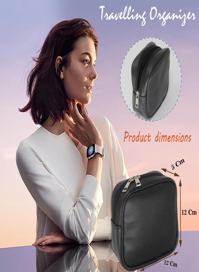 atorakushon Cosmetics Pouch Makeup Pouch Vanity Case Jewellery Pouch Case for Women & Girls Travel Organiser Ring Earring Pouch Bridal Gift Black Pack of 2 - Image 3