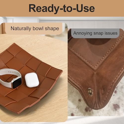 MSJGA Valet Tray PU Leather Key Holder Bowl for Men Entryway Table Nightstand Desk Tray for Wallet, Keys Men's Gift - Brown & Black, 9.8" L x 9.8" W x 2" H - Image 4