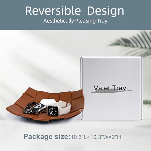 MSJGA Valet Tray PU Leather Key Holder Bowl for Men Entryway Table Nightstand Desk Tray for Wallet, Keys Men's Gift - Brown & Black, 9.8" L x 9.8" W x 2" H - Image 3