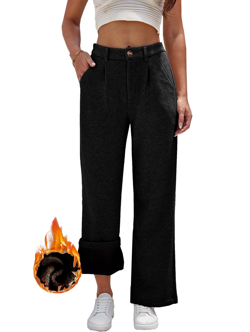 heipeiwa Women's Fleece Lined Winter Thermal Flannel Knit Wide Leg Pants Trouser Casual Dressy Outfit - Image 1