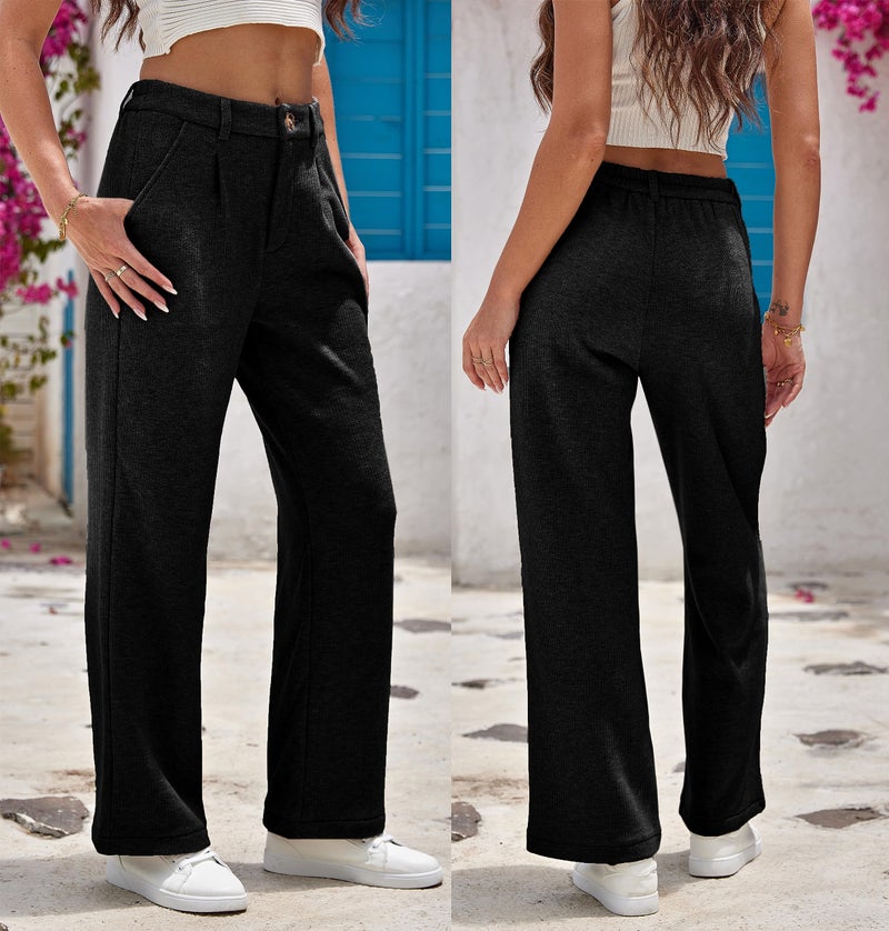 heipeiwa Women's Fleece Lined Winter Thermal Flannel Knit Wide Leg Pants Trouser Casual Dressy Outfit - Image 4