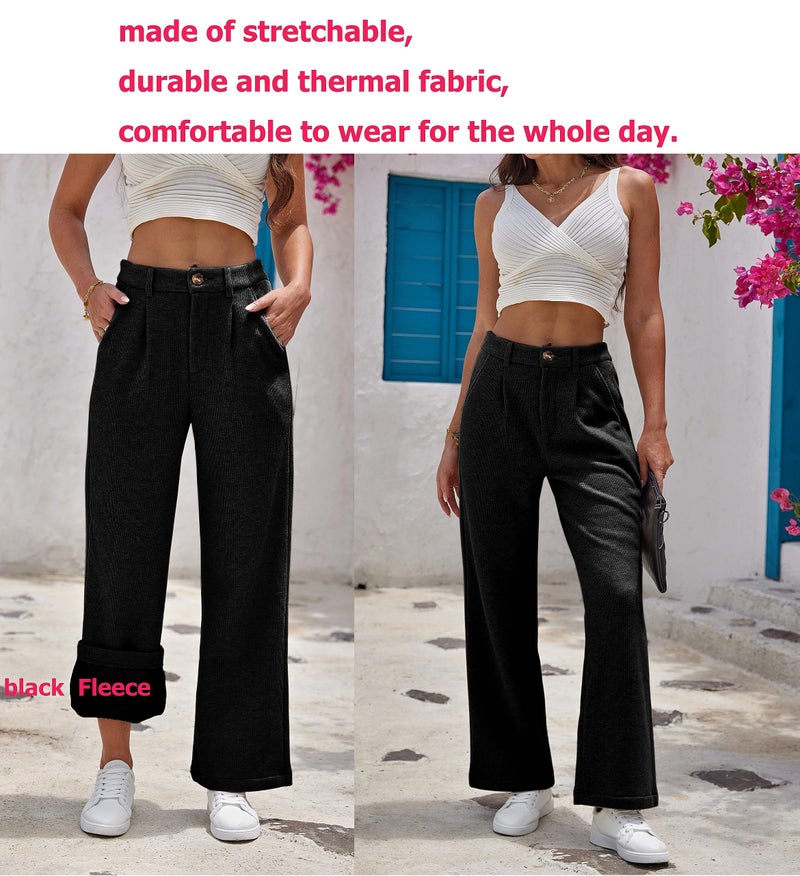 heipeiwa Women's Fleece Lined Winter Thermal Flannel Knit Wide Leg Pants Trouser Casual Dressy Outfit - Image 2