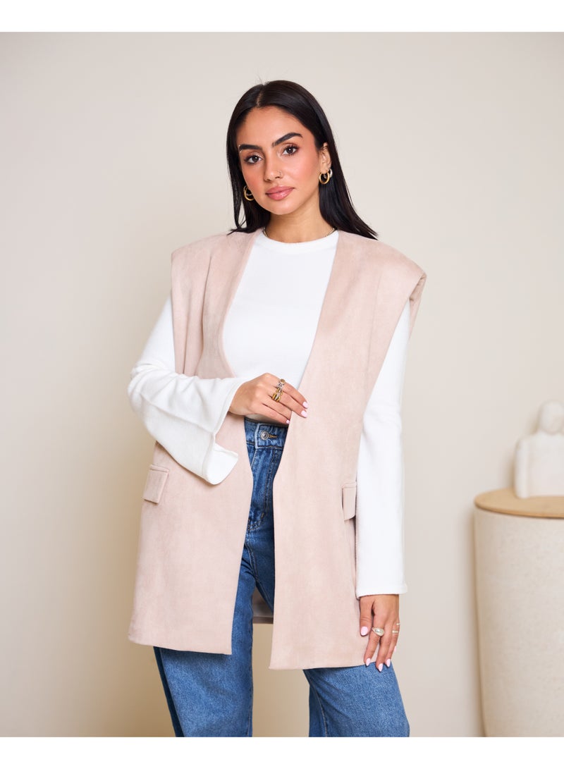 Dresscode Oversized Suede Vest In Beige - Image 1