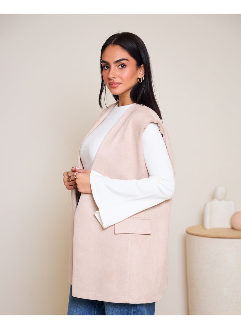 Dresscode Oversized Suede Vest In Beige - Image 2