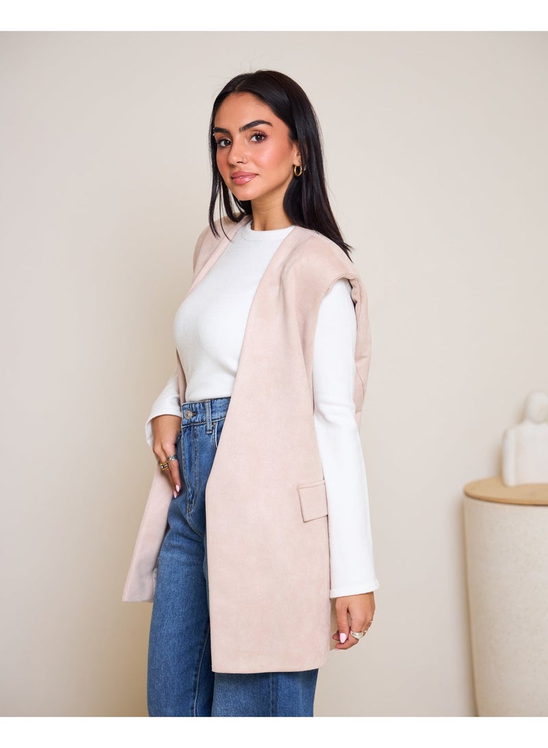 Dresscode Oversized Suede Vest In Beige - Image 4