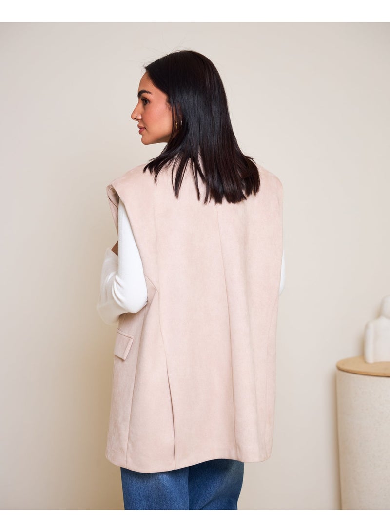 Dresscode Oversized Suede Vest In Beige - Image 3