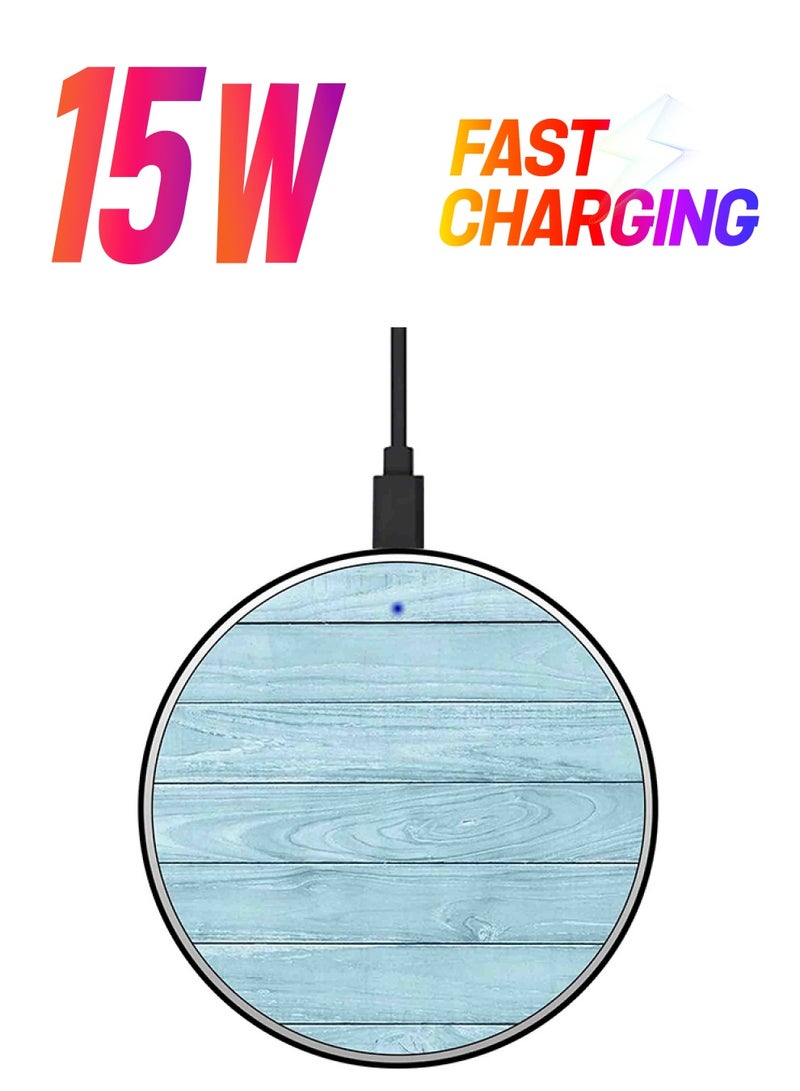 Theodor Wood Printed Fast Wireless Charger With USB Cable Blue - Image 1