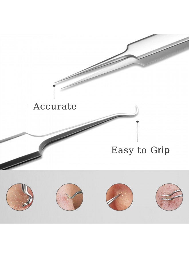 BLAAROOM Professional Facial Blackhead Remover Tweezers,3Pcs Precision Pimple Popper Tool Kit for Whitehead Ance Blemishs Comedones Stainless Steel Makeup Tool - Matte - Image 5