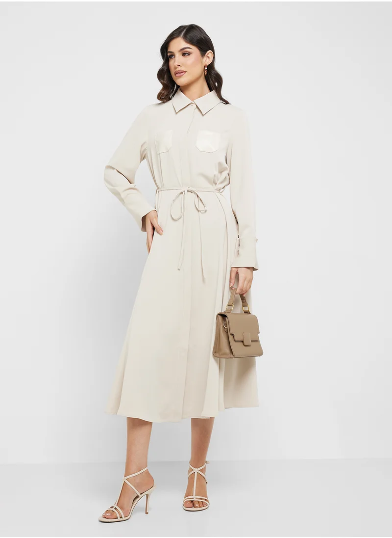 جوفونا لندن Collared Neck Tie Detailed Dress