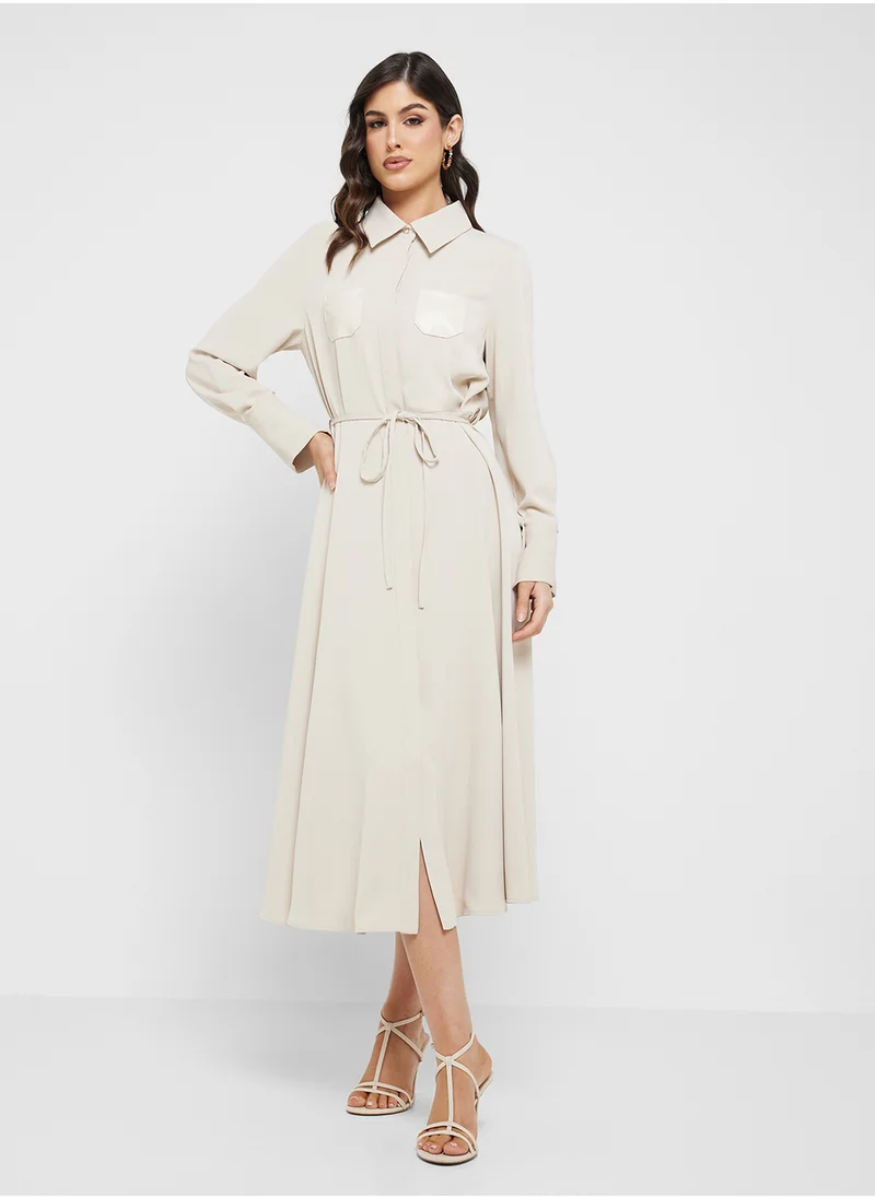 جوفونا لندن Collared Neck Tie Detailed Dress