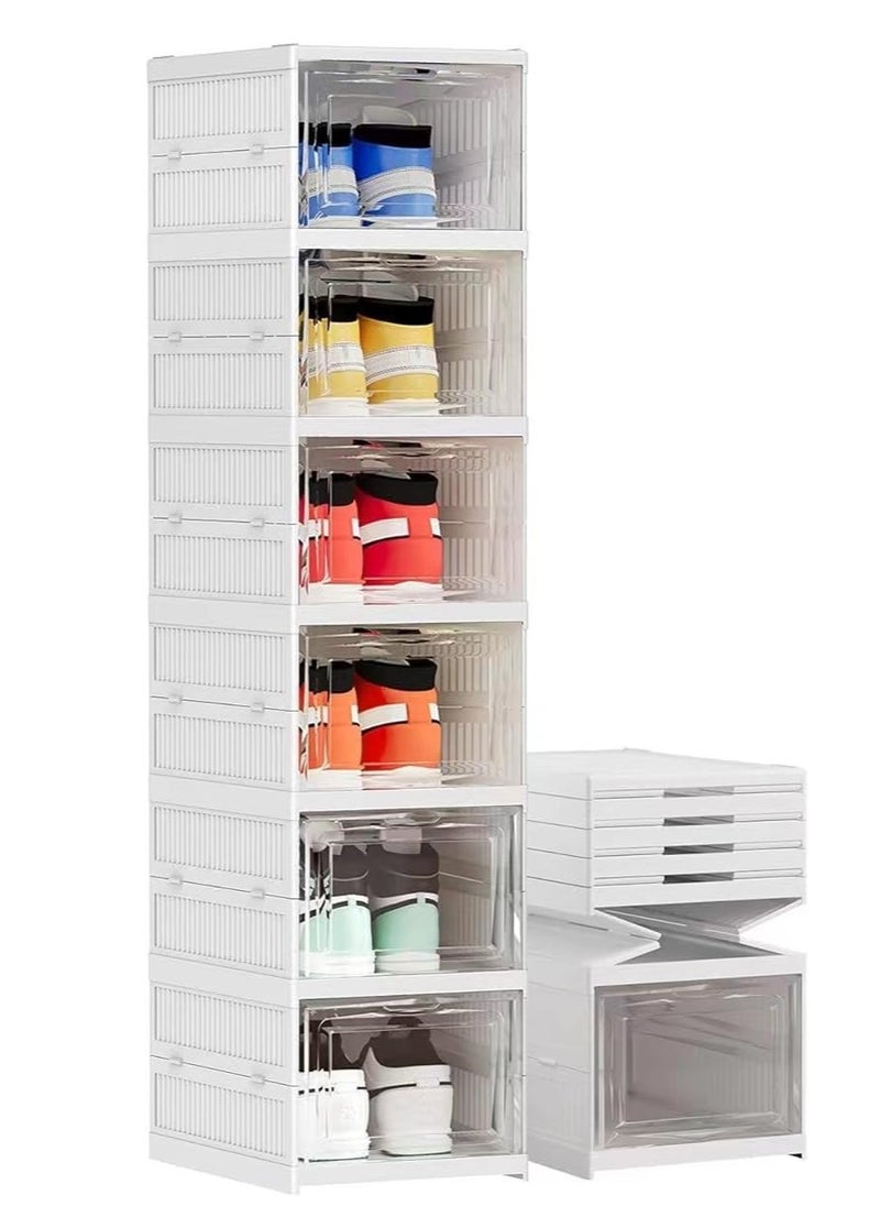 Chase Up Foldable Shoe Box Foldable Shoe Rack with Clear Door for Entryway Collapsible Storage Box Plastic Shoe Storage Cabinet Organizer Free Standing Shoes Container Dustproof 