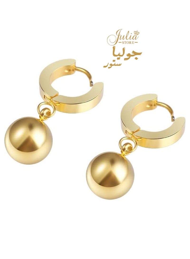 جوليا ستور أقراط من الفولاذ المقاوم للصدأ مطلية بالذهب عيار 18 قيراط، أقراط متدلية أنيقة فاخرة ورقيقة للغاية وخرز على شكل كرة متدلية هدية للنساء والفتيات من متجر جوليا - Image 1