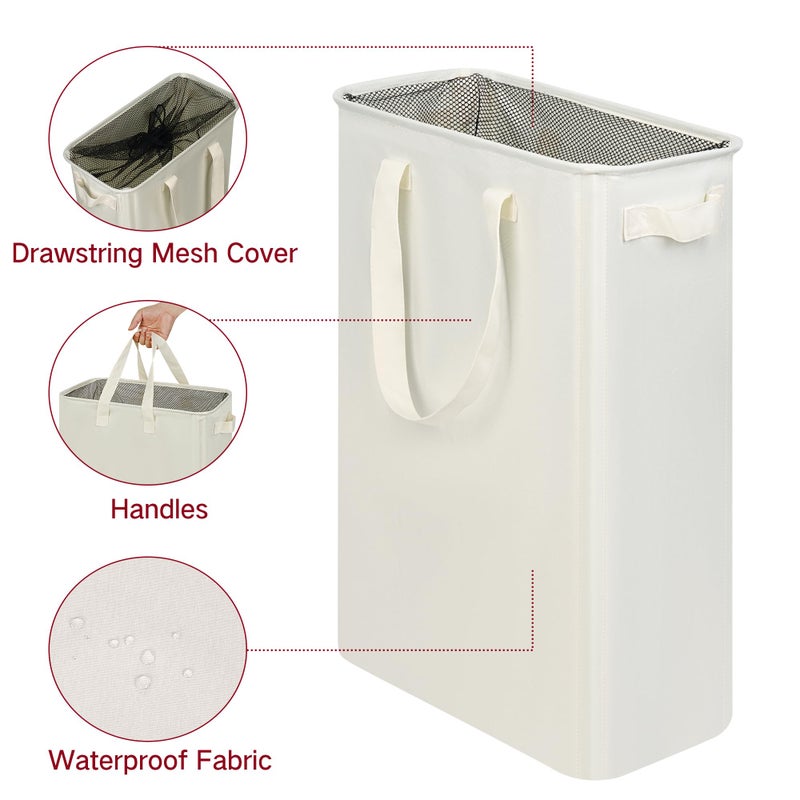 efluky Slim Laundry Basket, Narrow Laundry Hamper with Handles, Collapsible Dirty Clothes Hamper, Tall Laundry Bin for Laundry Room, Dorm and Bedroom, 19.8 Gallon (75L) Beige - Image 3