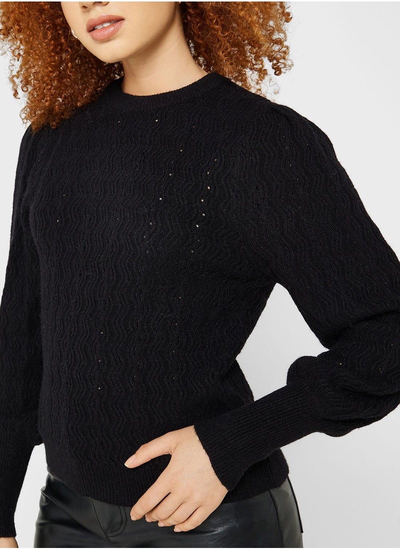 ONLY - Puff Sleeve Crew Neck Sweater - Image 1
