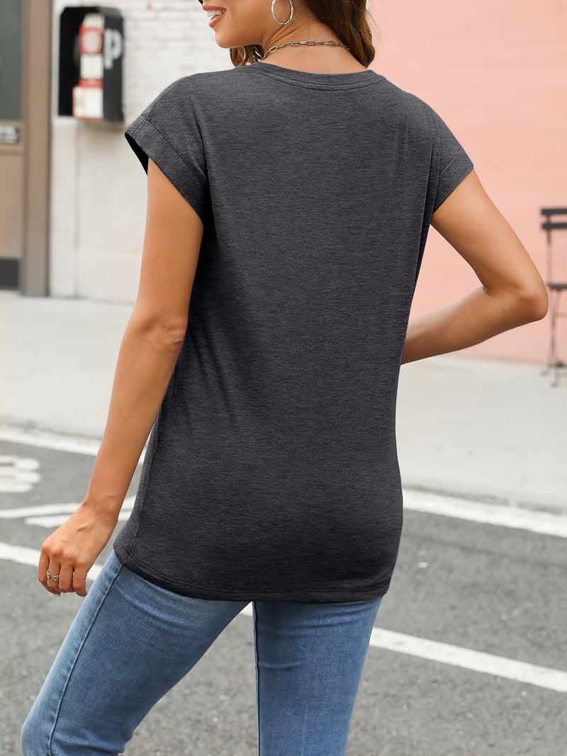 AUTOMET Women's Cap Sleeve Tops for Summer - Soft Stretchy Versatile Shirts for Office Casual Date Everyday Wear BlackGrey L - Image 5