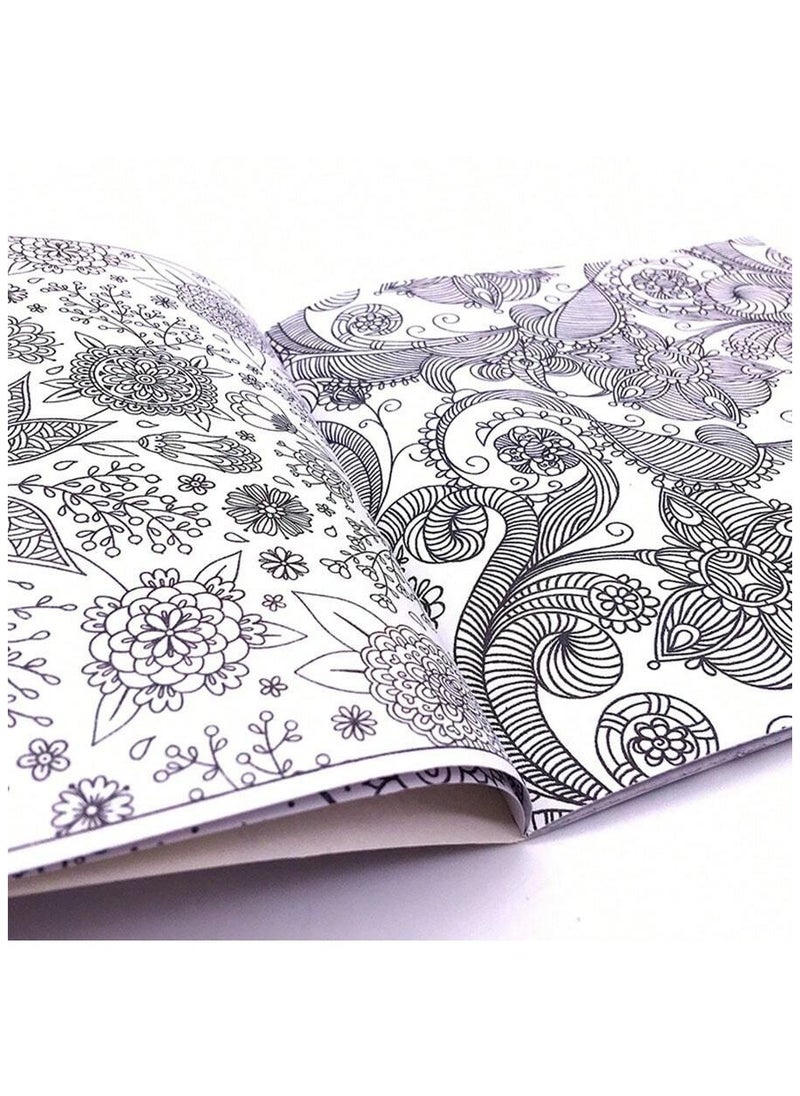 4 Art Colouring Book Multicolour and 12 High Quality Colored Pencils,Secret Garden Adult Decompression Coloring Book Stress Relief Hand-Painted Picture Painting Picture Book 25x25cm