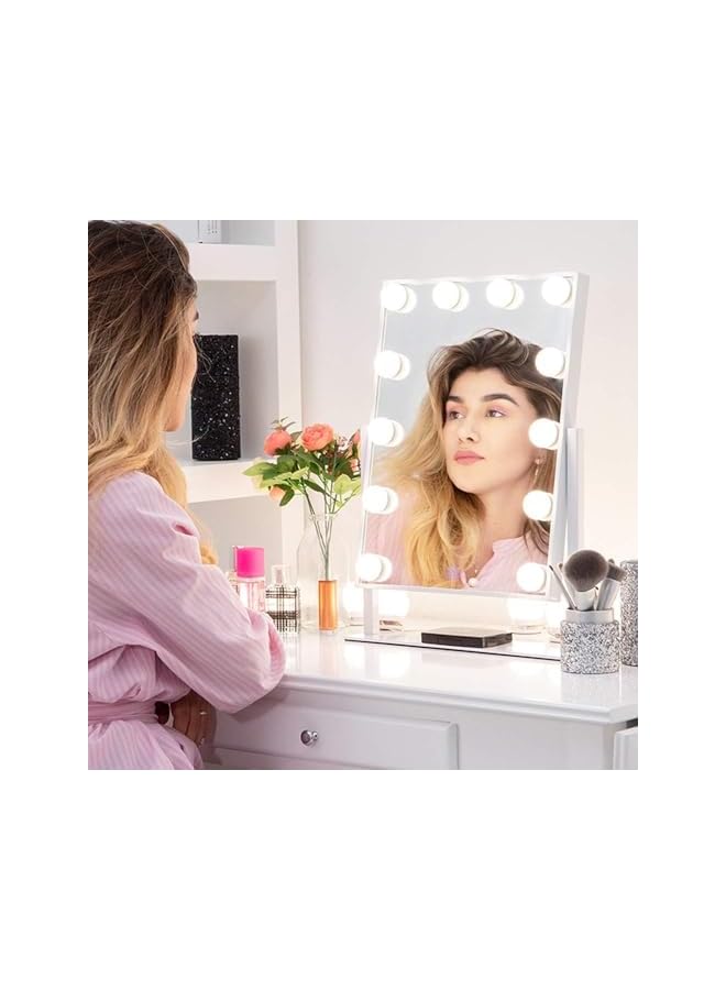 Makeup Mirror with Lights Lighted Makeup Mirror with 12 Dimmable Bulbs and 3 Color Lighting Modes Smart Touch Control Plug in Light Up Mirror (White) MIRR012
