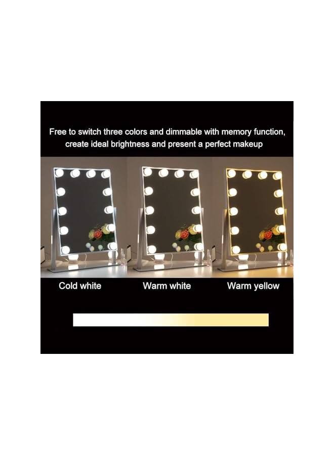Makeup Mirror with Lights Lighted Makeup Mirror with 12 Dimmable Bulbs and 3 Color Lighting Modes Smart Touch Control Plug in Light Up Mirror (White) MIRR012