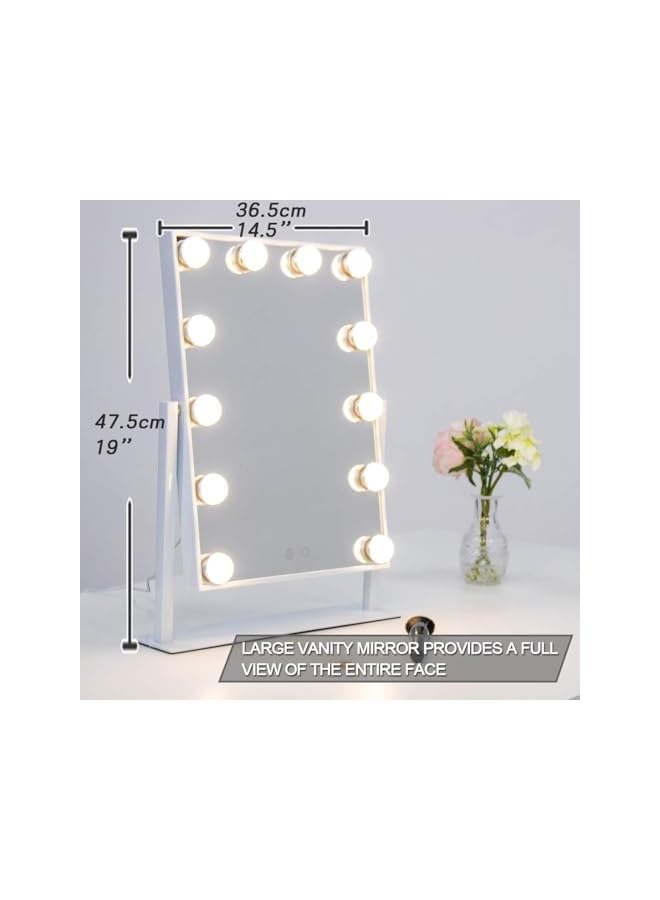 Makeup Mirror with Lights Lighted Makeup Mirror with 12 Dimmable Bulbs and 3 Color Lighting Modes Smart Touch Control Plug in Light Up Mirror (White) MIRR012