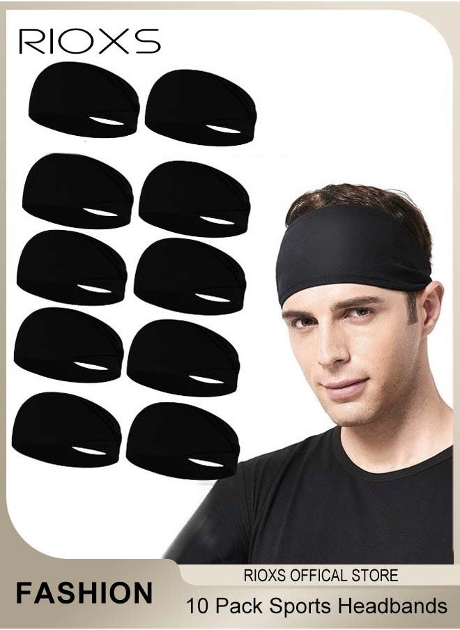 RIOXS - Sports Headband,10 Pack Solid Color Head Bands,Elastic Headbands For Men And Women,Non-Slip Sweatband For Yoga Pilates Running Gym Workout Baseball Fitness Or Casual Wear - Image 1