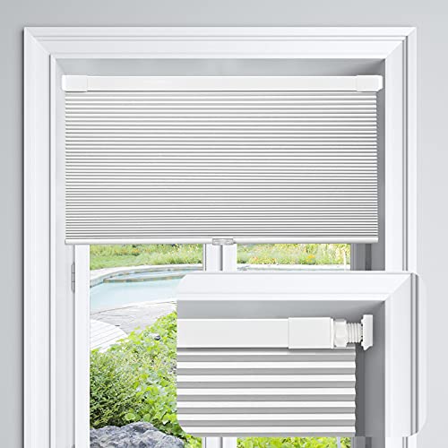 LazBlinds LazBlinds Cordless Cellular Shades No Tools No Drill Blackout Honeycomb Shades Pleated Blinds for Windows 39 W x 64 H Silver White 
