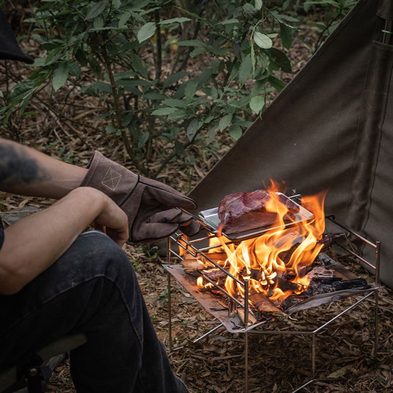 Campingmoon Outdoor Gloves: Brown Leather Double Layer Detachable Heat Insulation Gloves - Flame Retardant Wear Resistant Gloves for Outdoor Firewood Cutting Fire Burning Barbecue Use - Image 4