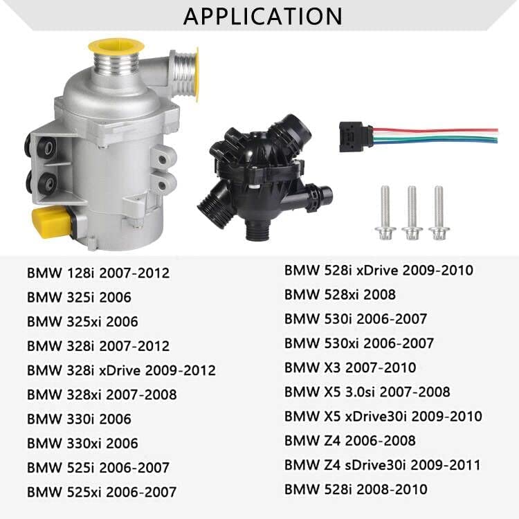 liriuda Electric Engine Water Pump 11517586925 & Thermostat Fit for BMW 325i 325xi 328i 328xi 330i 330xi 525i 525xi 528i 528xi 530i 530xi x3 x5 z4 Replaces OE# 11517521584 11517546994 11517563183 11517586924 - Image 5