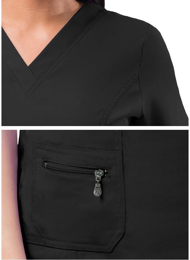 Adar Uniforms Adar Pro Scrubs For Women - Elevated V-Neck Scrub Top - P4212 - Black - S - Image 4