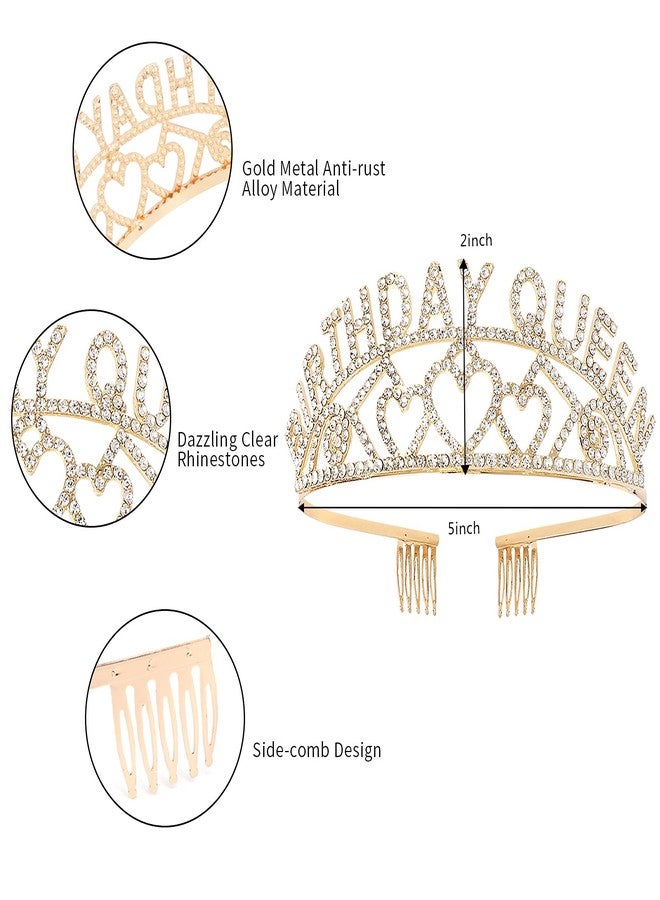 CIEHER Birthday Crown & Tiara Kit for Women & Girls - Queen & Princess Crowns with Combs & Sash, Gold Rhinestone Tiara, Sweet Birthday Party Decorations - Image 3