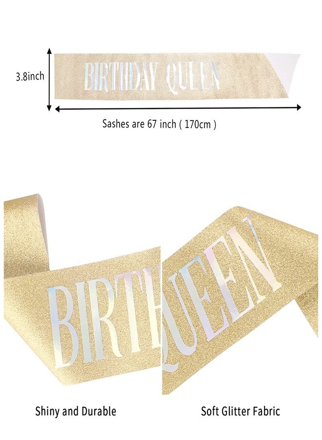 CIEHER Birthday Crown & Tiara Kit for Women & Girls - Queen & Princess Crowns with Combs & Sash, Gold Rhinestone Tiara, Sweet Birthday Party Decorations - Image 4