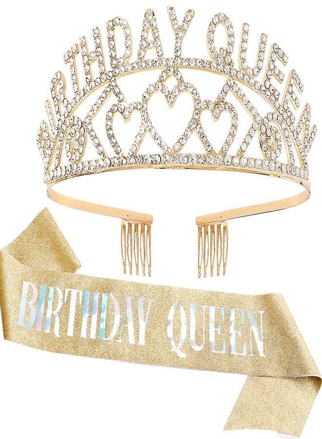 CIEHER Birthday Crown & Tiara Kit for Women & Girls - Queen & Princess Crowns with Combs & Sash, Gold Rhinestone Tiara, Sweet Birthday Party Decorations - Image 1