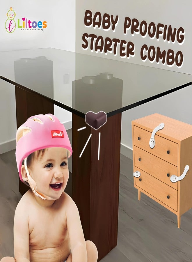 Liltoes Baby Safety Products Combo | LILTOES Baby Head Protector + Edge Guard + Cabinet Lock for Safety of Kids 6M to 3 Years | Baby Safety Helmet with Corner Guard Protection (Pink+Corner+Cabinet) - Image 2