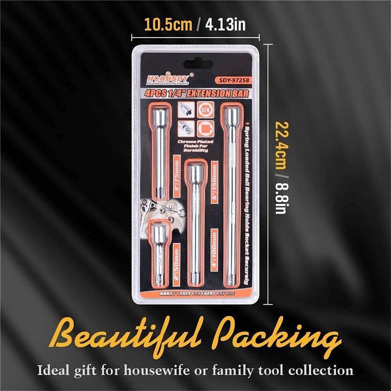 SEDY مجموعة تمديد قابس 1/4" - 4 قطع مجموعة قضبان تمديد قابس ربع بوصة 2" / 50 مم، 3" / 75 مم، 4" / 100 مم، 6" / 150 مم مادة CR-V متينة - Image 2